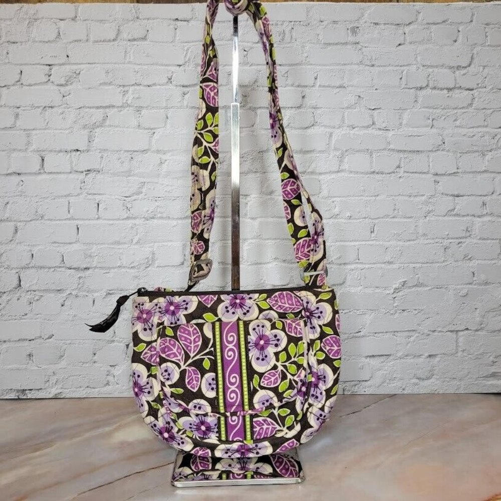 Vera Bradley Saddle Crossbody Bag Quilted Plum Petals Womens Size 9X7 Multicolor